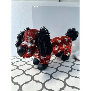 Dachshund Weiner Dog Sequin Red/Silver Hearts Magic Reverse Plush 18''